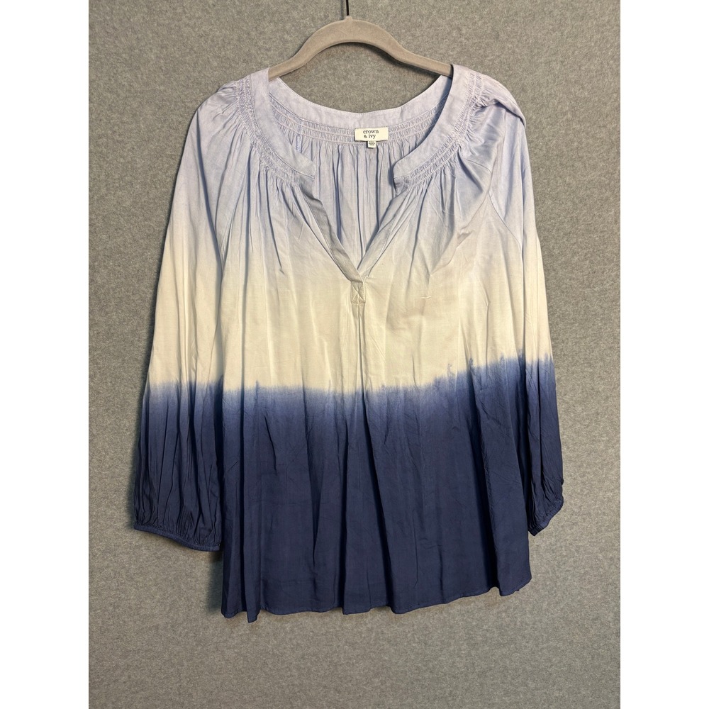 Crown & Ivy Blue Ombre Peasant Blouse XXL Boho Coastal Lightweight Top